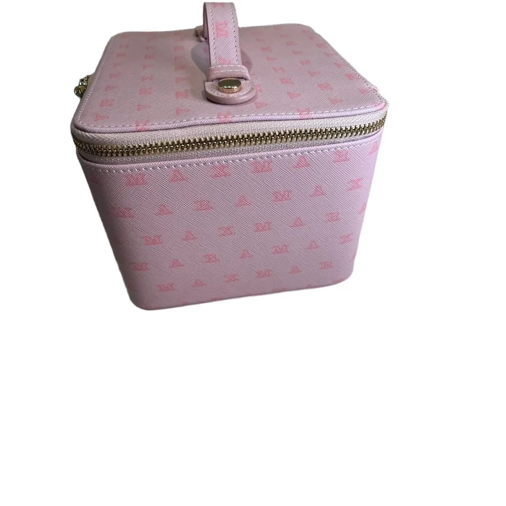 Max Mara Pink Monogram Pattern Vanity Case With Top Handle Zip Closure VIP Gift